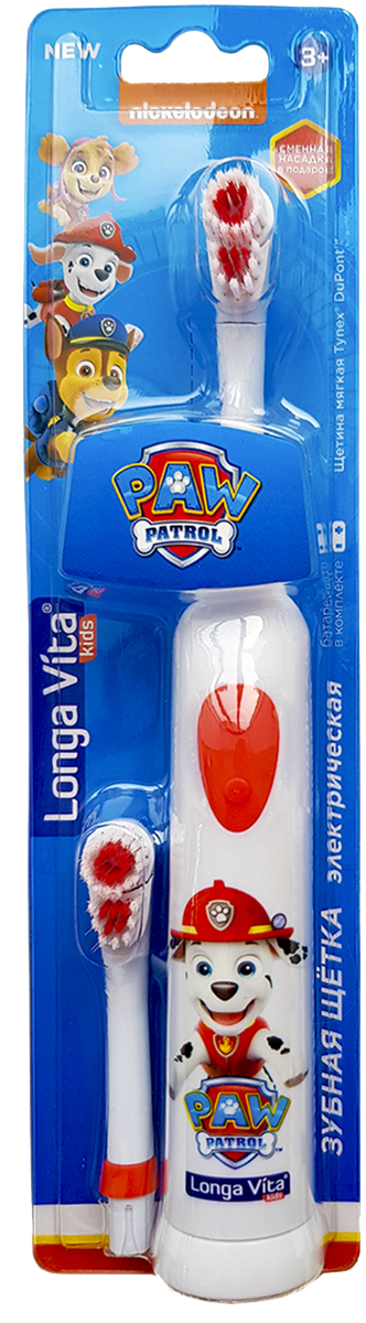Детская зубная щетка ротационная + 2 сменных насадки Маршалл, Paw Patrol 3+, Longa vita
Детская зубная щетка ротационная + 2 сменных насадки Маршалл, Paw Patrol 3+, Longa vita