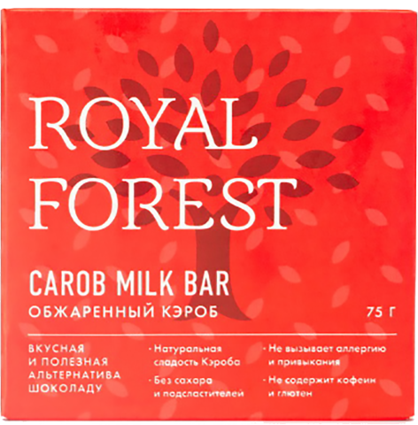 Шоколад "Обжаренный кэроб" Carob milk bar, 75 г, Royal Forest
