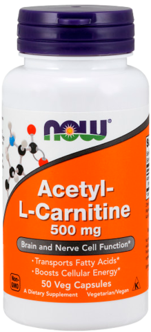 Ацетил-L-карнитин, 500 мг, 50 вегетарианских капсул, NOW
