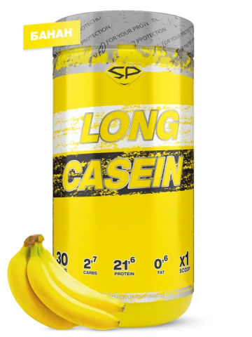 Казеин LONG CASEIN, 900 гр, вкус «Банан», STEELPOWER