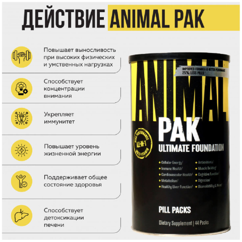 Витаминно-минеральный комплекс спортивный Animal Pak, 44 порции, Universal Nutrition