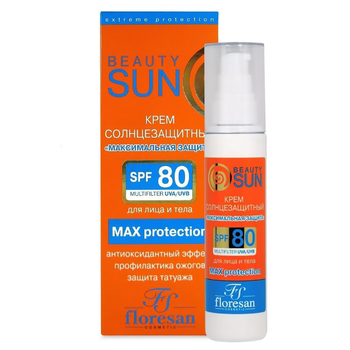 Крем солнцезащитный Максимальная защита, SPF80, Beauty Sun, 75 мл, FLORESAN