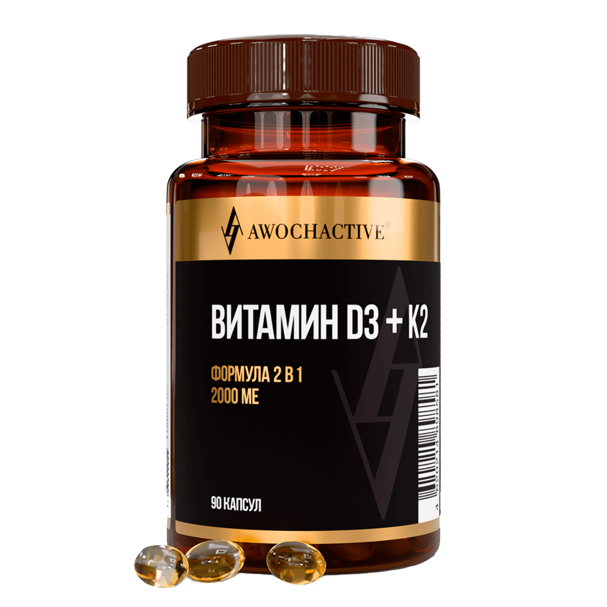 

Витамин D3 2000 МЕ + K2 50 мкг, 90 капсул, AWOCHACTIVE
