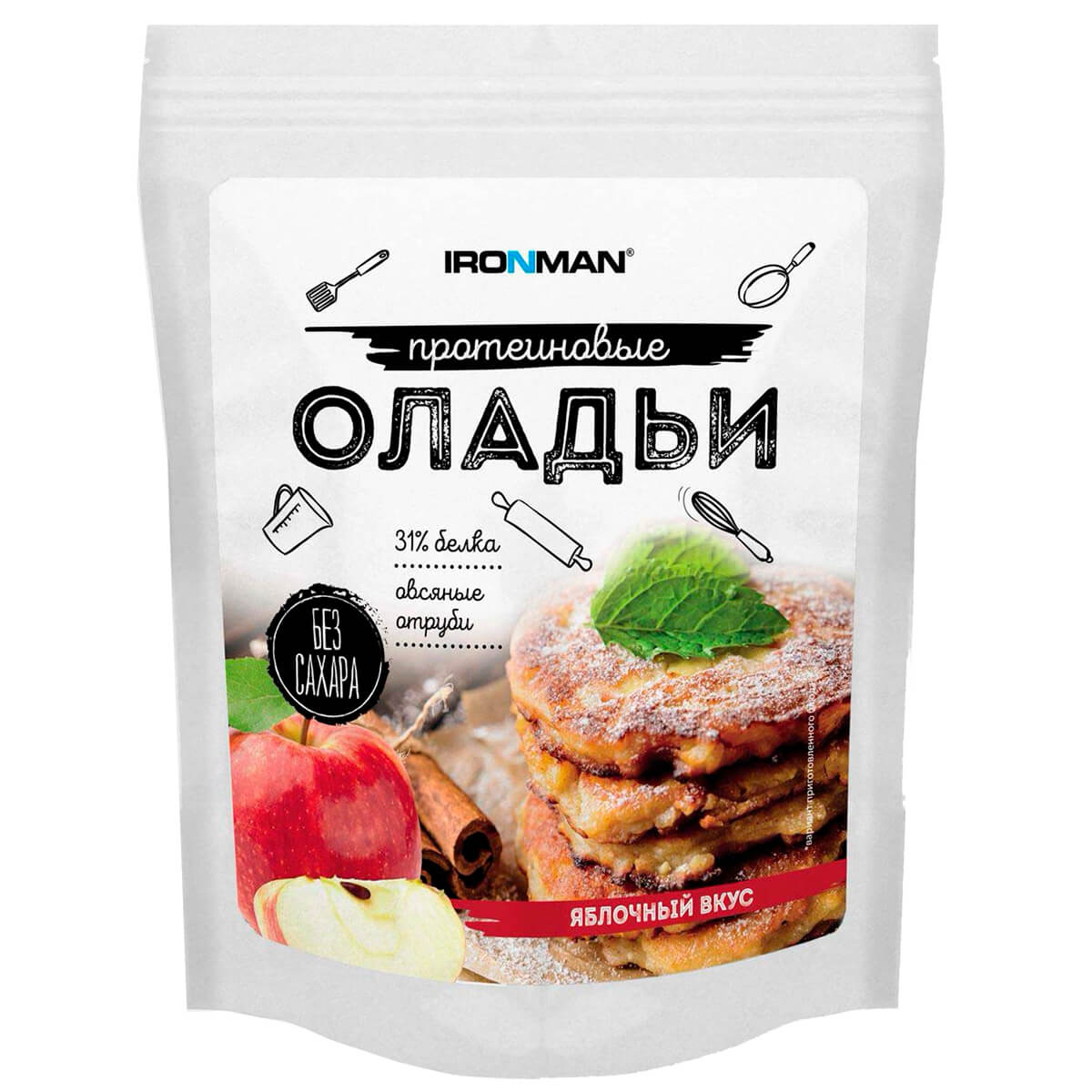 

Сухая протеиновая смесь для приготовления оладий, вкус «Яблоко», 300 гр, IRONMAN
