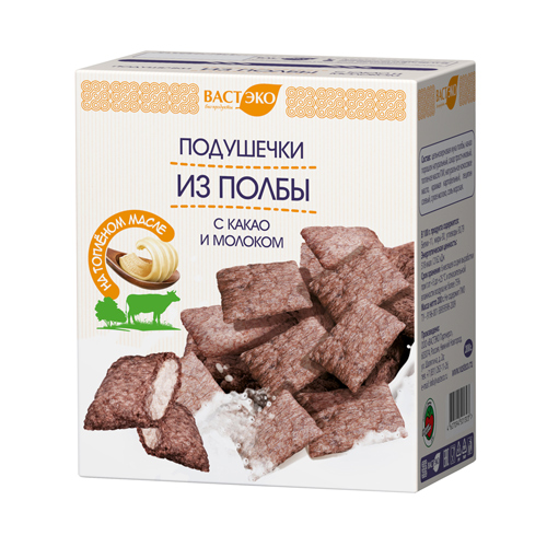 

Подушечки из полбы с какао и молоком, 200 гр, ВАСТЭКО