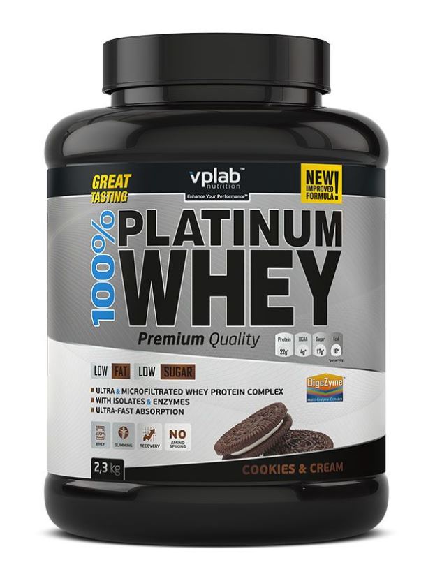 Сывороточный протеин 100% Platinum Whey, вкус «Печенье и крем», 2,3 кг, VPLab - фото 1