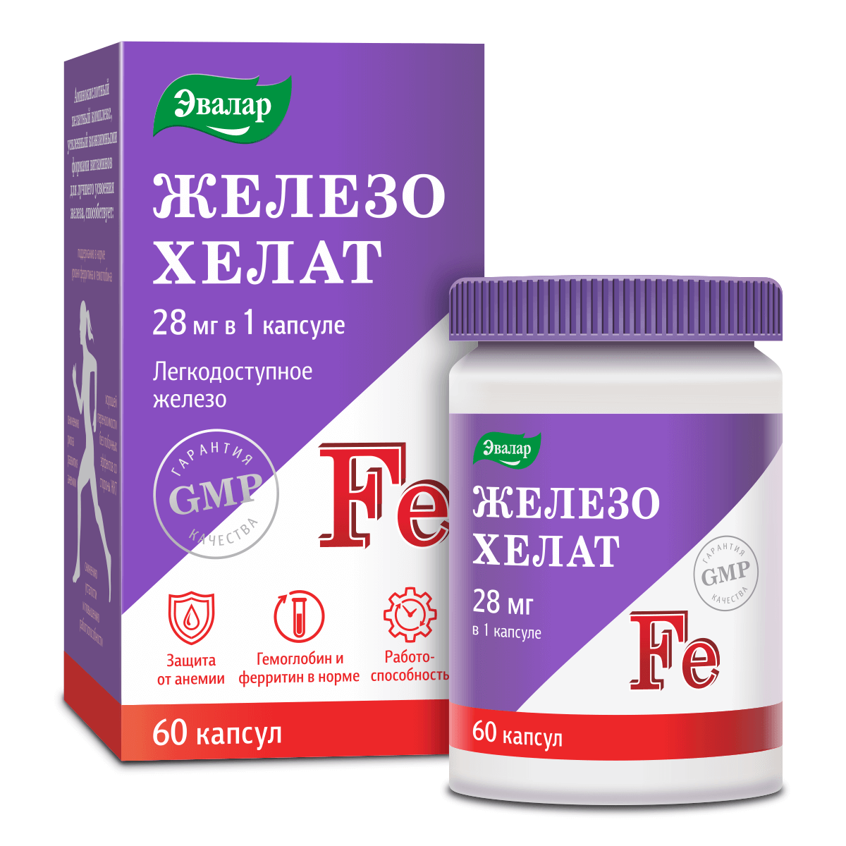 

Железо хелат, 60 капсул, Эвалар