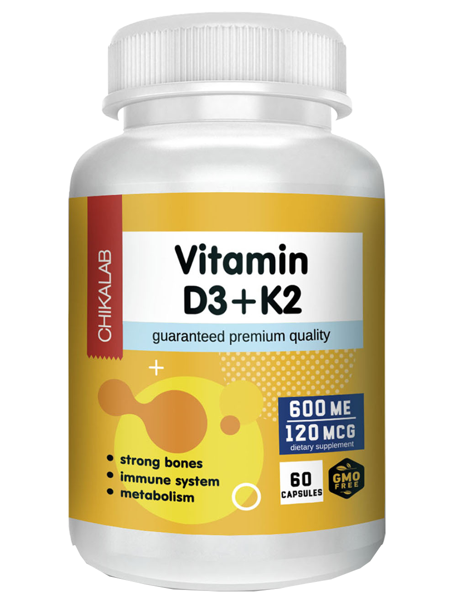 Комплексная пищевая добавка "Витамин D3+K2", 60 капсул, CHIKALAB Комплексная пищевая добавка "Витамин D3+K2", 60 капсул, CHIKALAB - фото 1