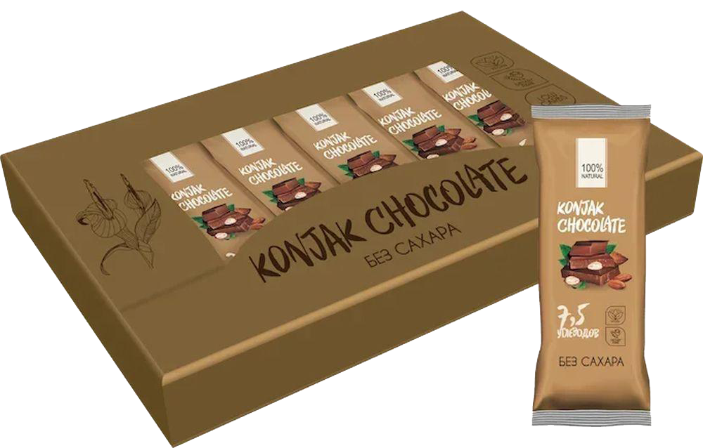 

Шоколад без сахара KONJAK CHOCOLATE Миндальный, 30г*10 шт, Shirataki