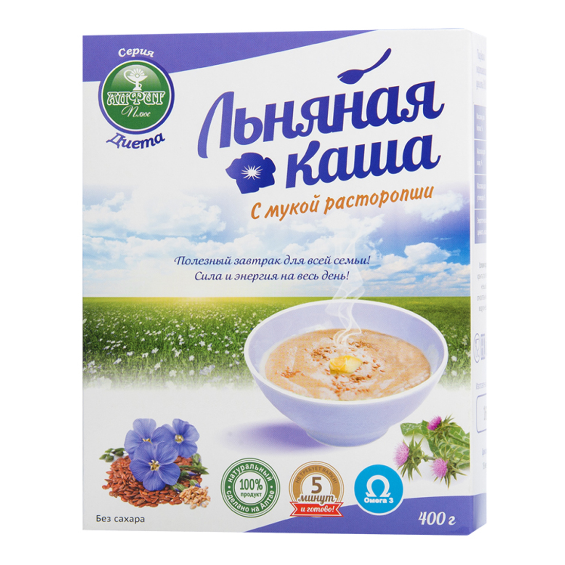 

Льняная каша "Алфит Плюс" " Диета" с мукой расторопши, 400 г, Алфит Плюс