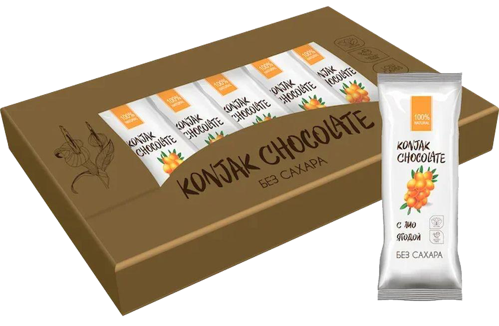 

Шоколад без сахара KONJAK CHOCOLATE Облепиховый, 30г*10 шт, Shirataki