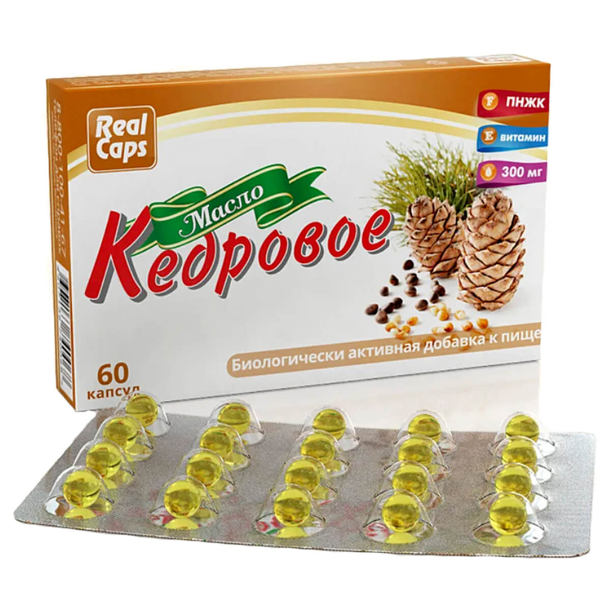 

Кедровое масло, 300 мг, 60 капсул, РеалКапс