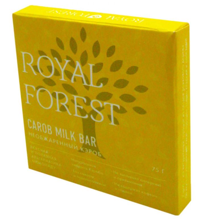 Шоколад Необжаренный кэроб Carob milk bar, 75 г, Royal Forest