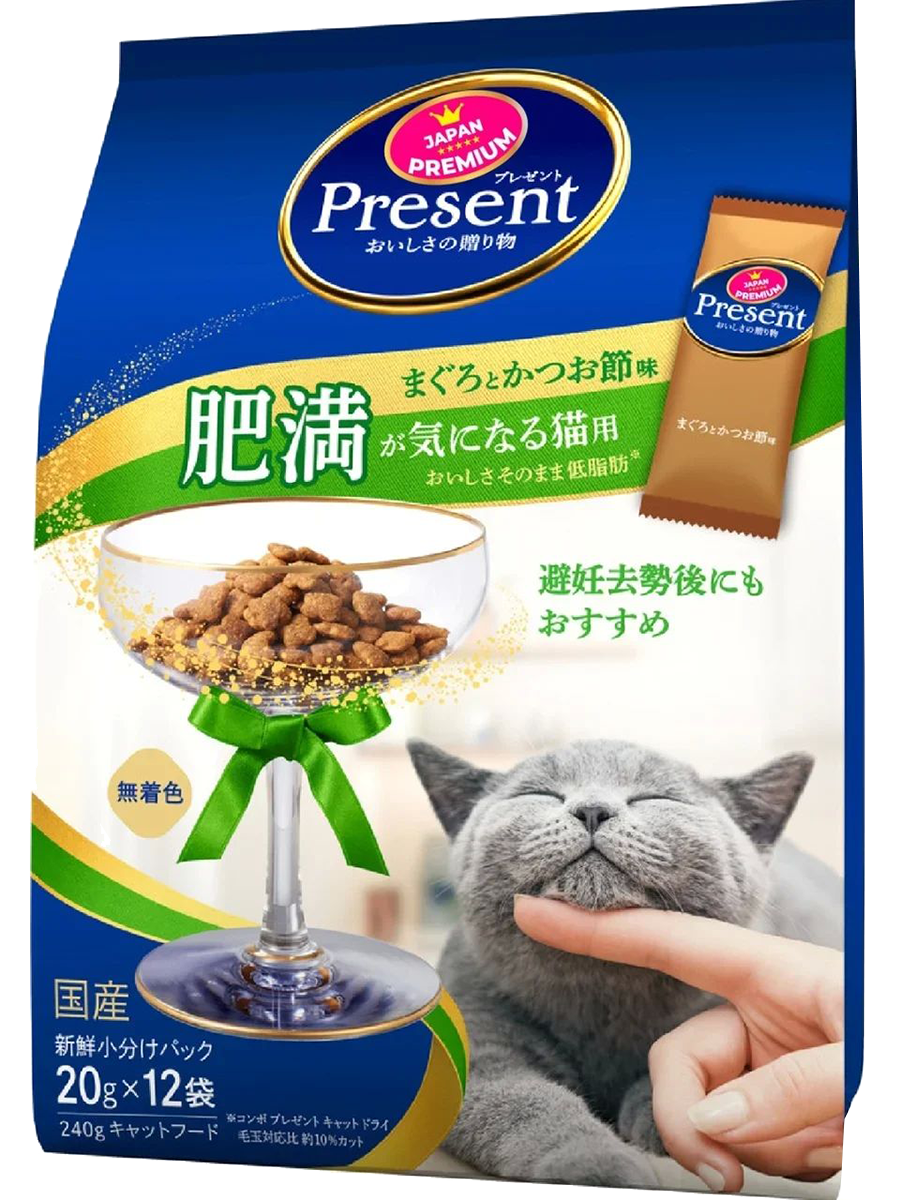Лакомство для кошек PRESENT  с низким содержанием жира для контроля веса на основе японского тунца бонито, 240 г, Japan Premium Pet