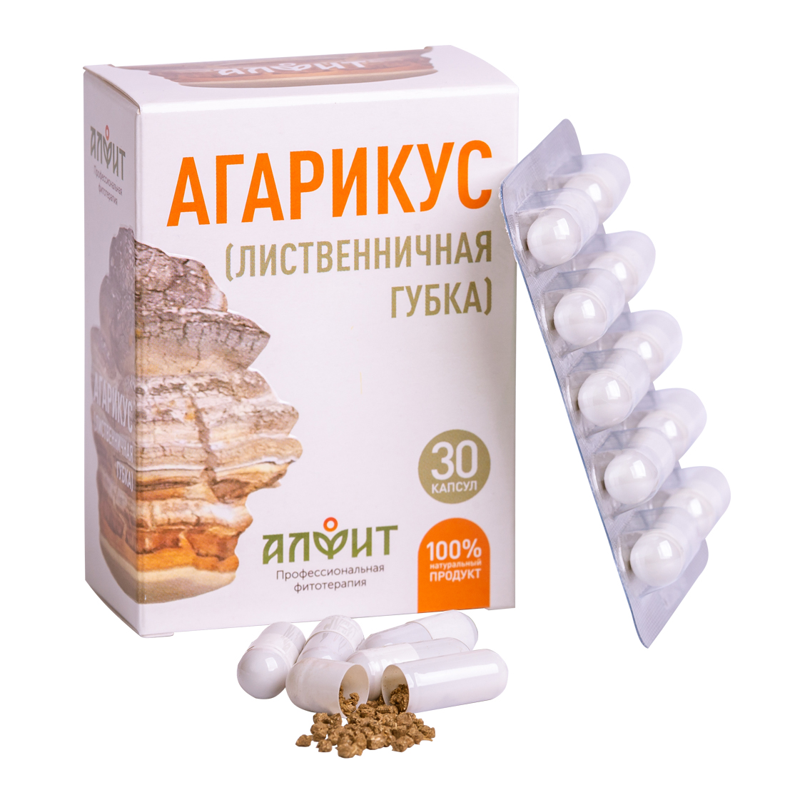 Концентрат на растительном сырье "Агарикус",  30 капсул по 500 мг, Алфит - фото 1