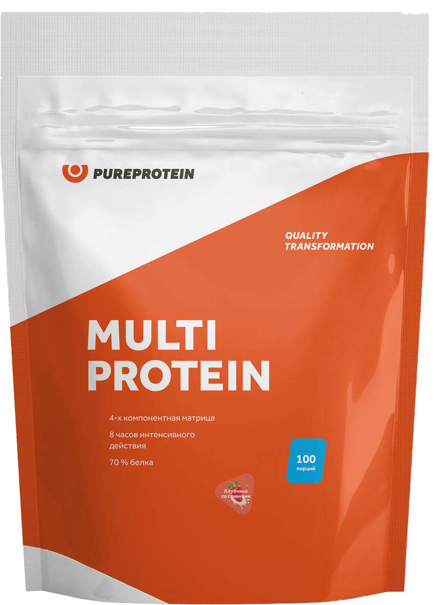 

Мультикомпонентный протеин, клубника со сливками, 3 кг, PureProtein, годен до 04.2025