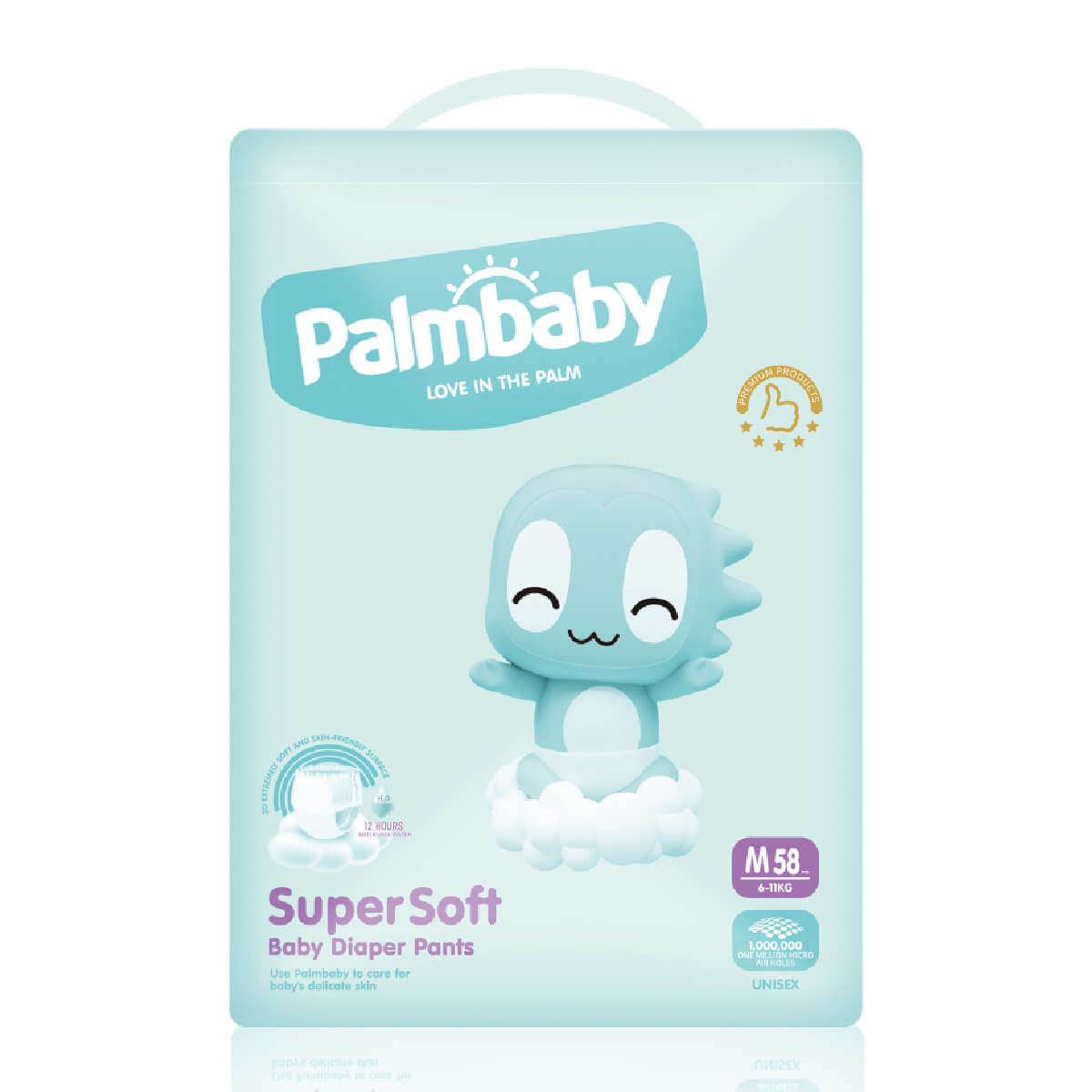 

Подгузники-трусики Super Soft Premium, М (6-11 кг), 58 шт, Palmbaby