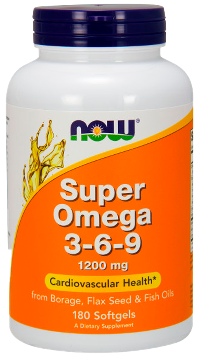 Купить Супер Омега-3-6-9, 1200 мг, 180 капсул, NOW