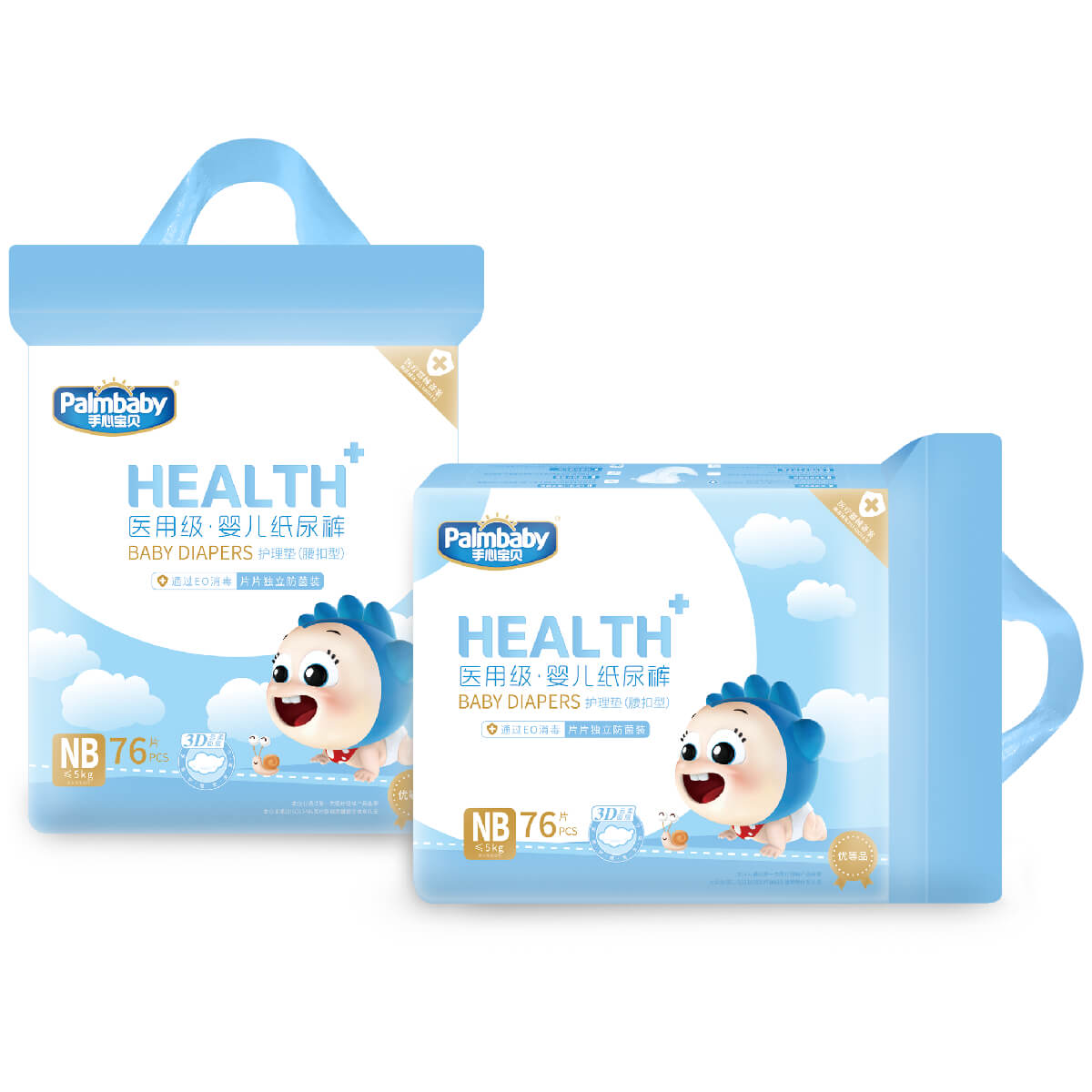 

Подгузники HEALTH+, NB (до 5 кг), 76 шт, Palmbaby