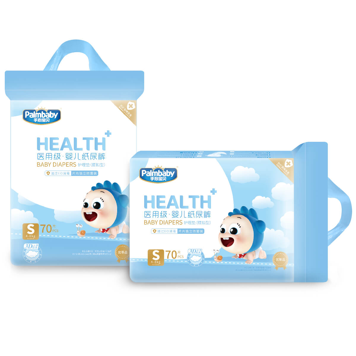 Подгузники HEALTH+,  S (4-8 кг), 70 шт, Palmbaby