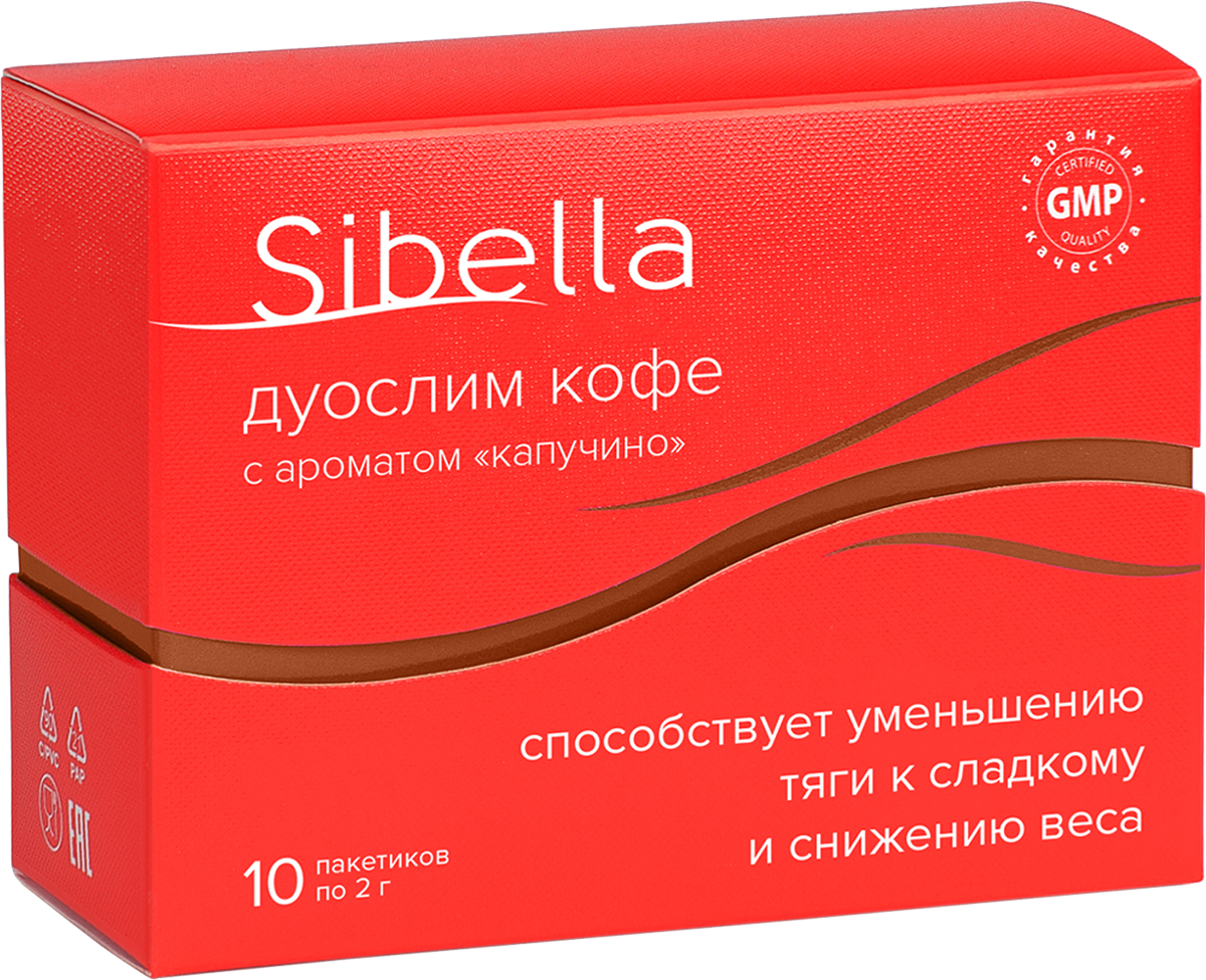 

Дуослим кофе с ароматом капучино, 2 г*10 пакетиков, Sibella