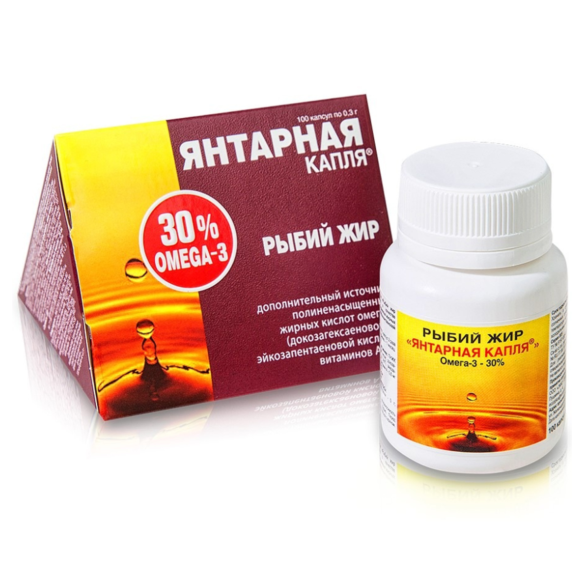 Рыбий жир, 100 капсул, Янтарная капля