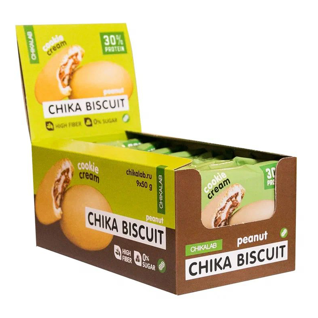 Печенье протеиновое с начинкой CHIKALAB Бисквит арахисовый 50г х 9 шт.