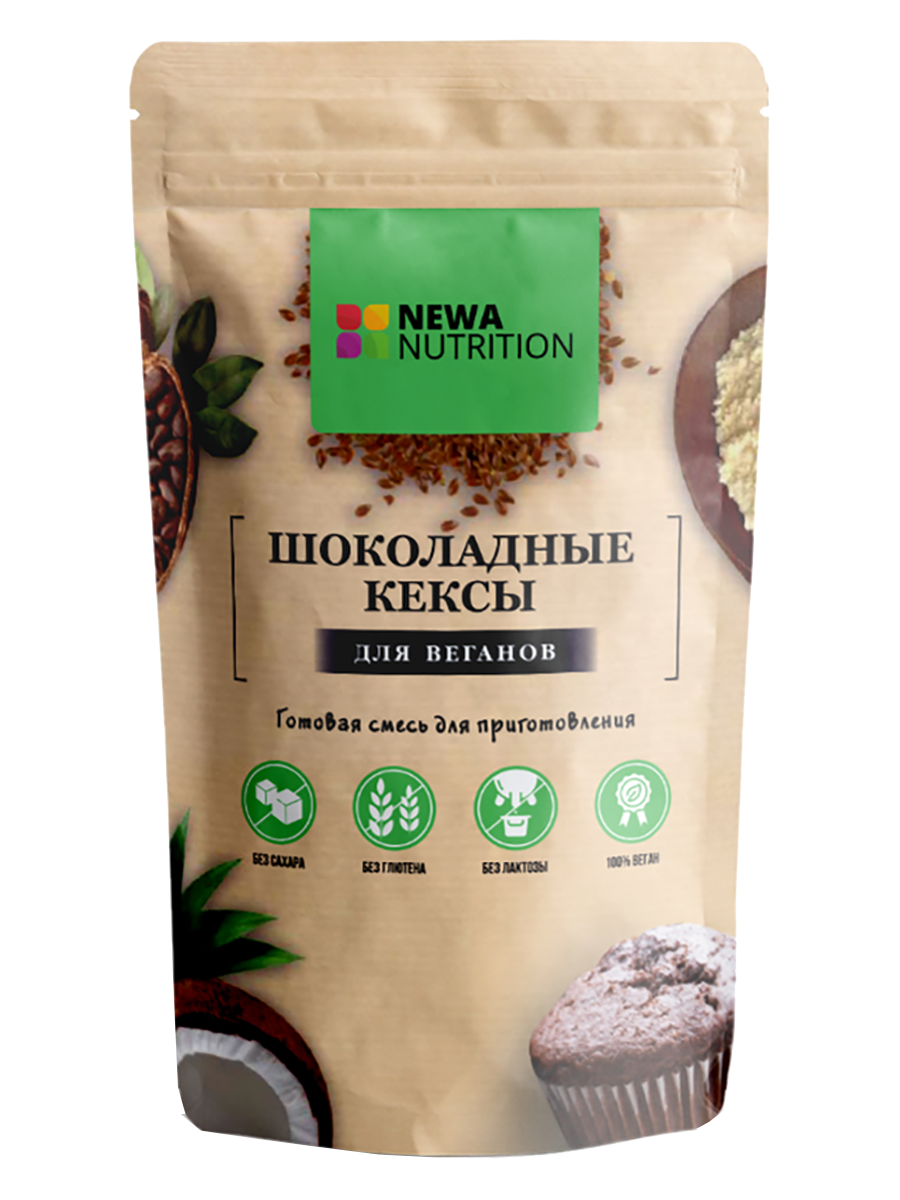 Безглютеновая веганская сухая смесь для кексов, с шоколадным вкусом, 300 г, Newa Nutrition
