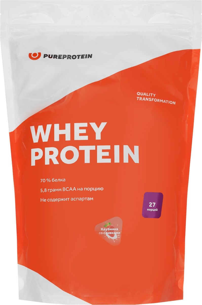 Сывороточный протеин, вкус Клубника со сливками, 810 гр, Pure Protein