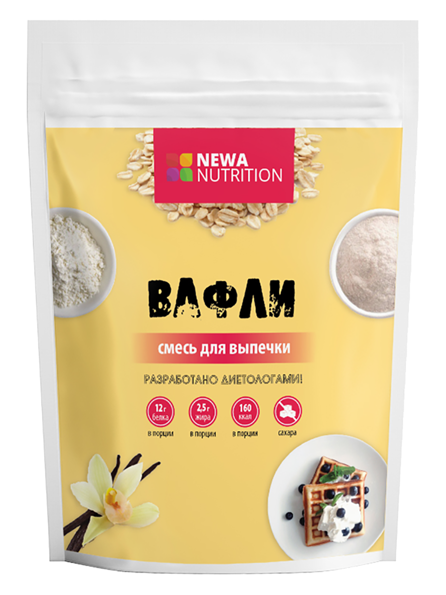 

Смесь для выпечки вафли высокобелковые без сахара, с ванильным вкусом, 200 г, Newa Nutrition