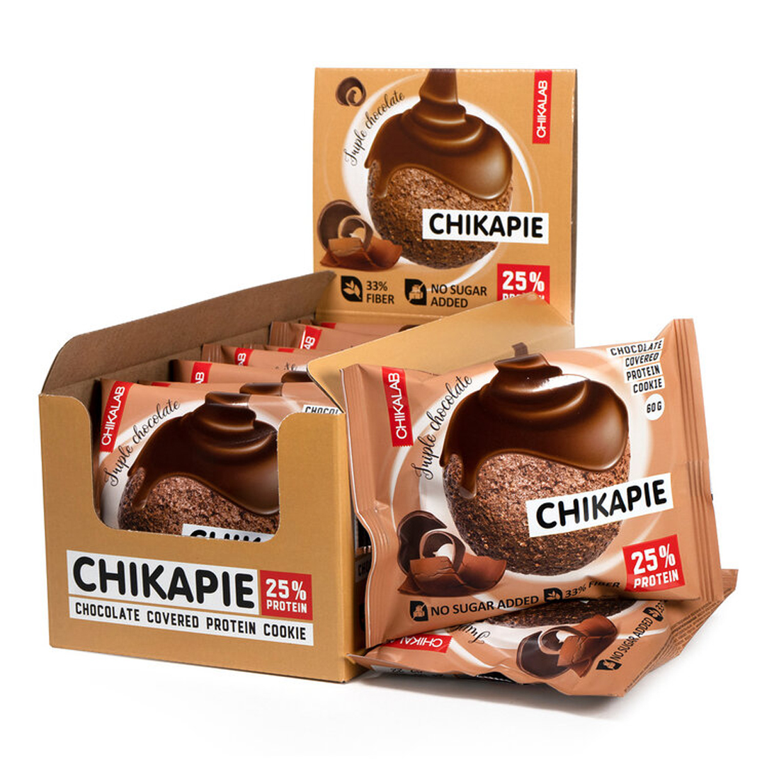 Печенье протеиновое с начинкой "CHIKALAB", "Тройной шоколад" 60 г, 9 шт.