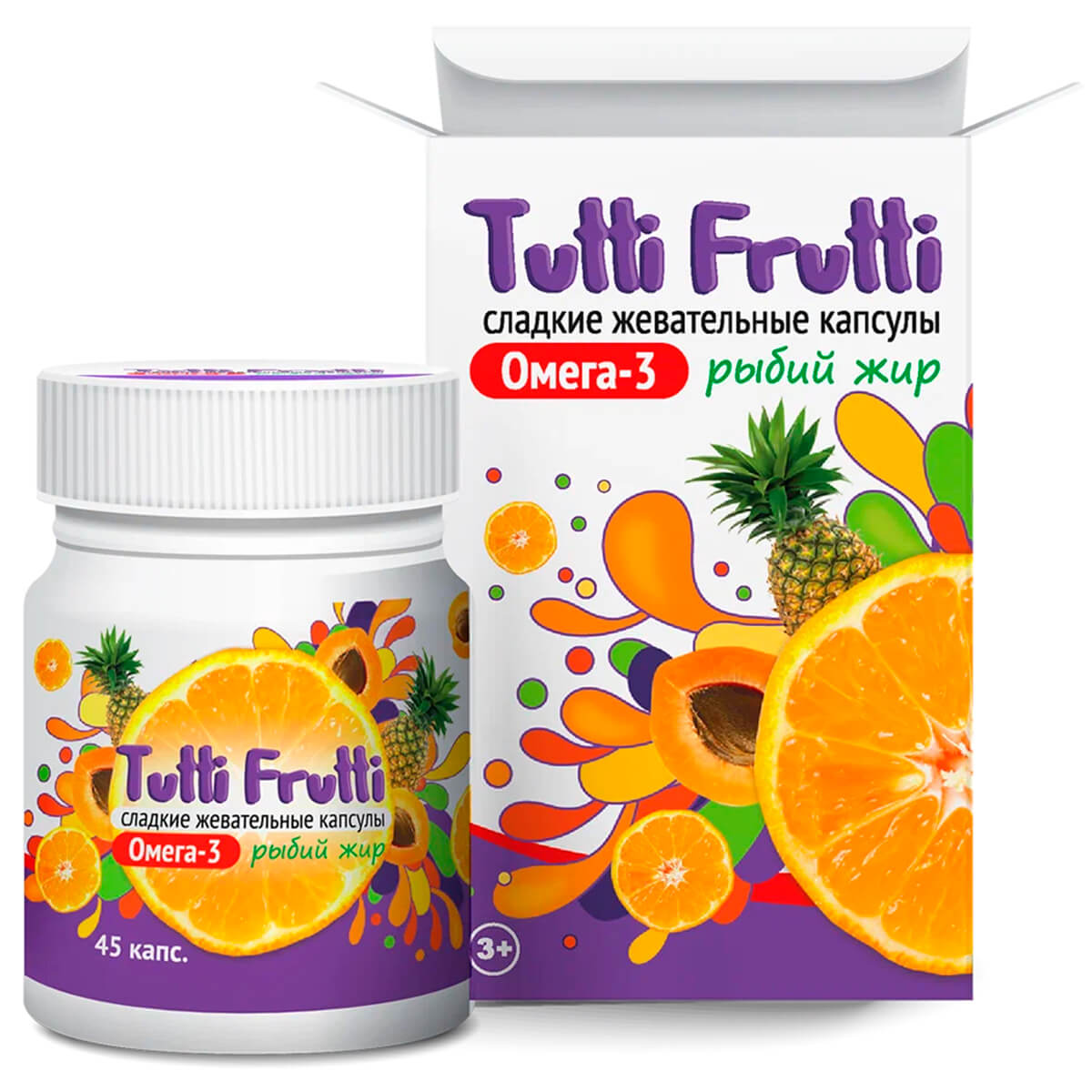 

Омега-3 для детей, 45 жевательных капсул, Tutti Frutti