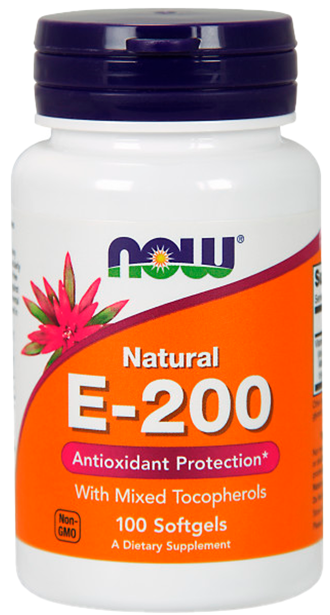 Натуральный Витамин Е-200, 100 капсул, NOW