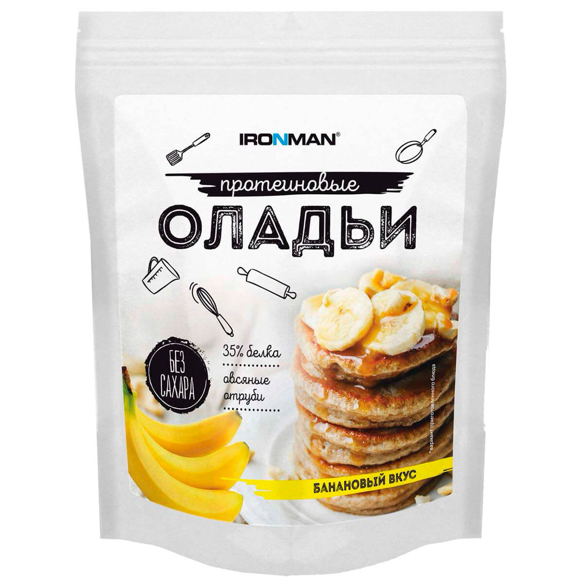 

Сухая протеиновая смесь для приготовления оладий, вкус «Банан», 300 гр, IRONMAN