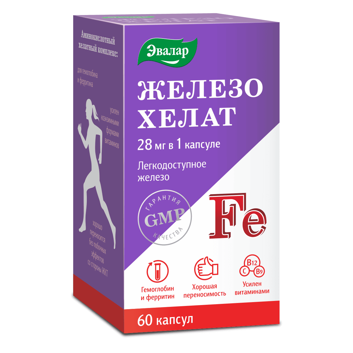 

Железо хелат, 60 капсул, Эвалар