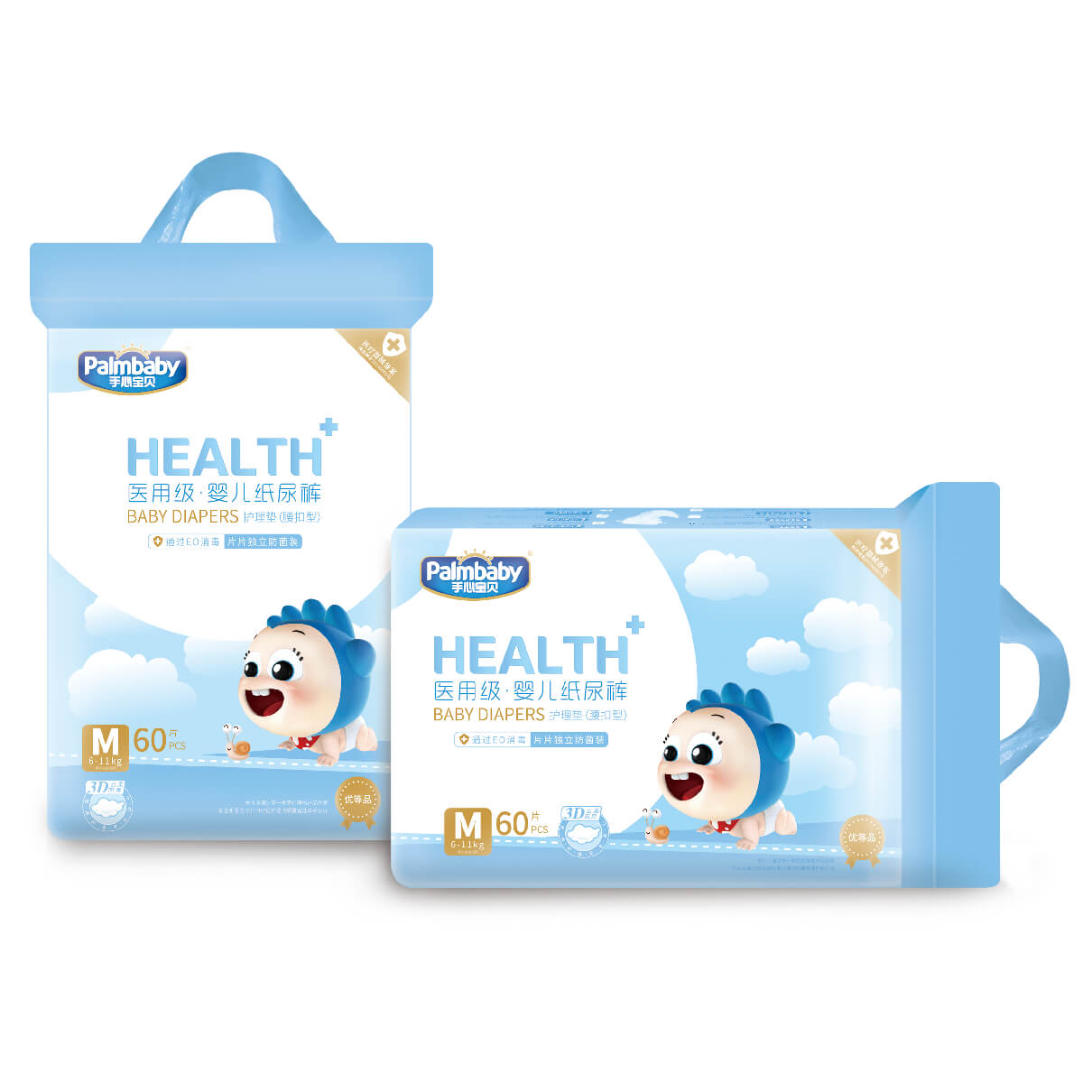 Подгузники HEALTH+,  M (6-11 кг), 60 шт, Palmbaby