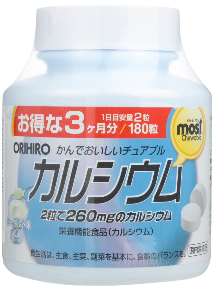 Кальций+витамин D со вкусом йогурта, 180 жевательных таблеток, ORIHIRO