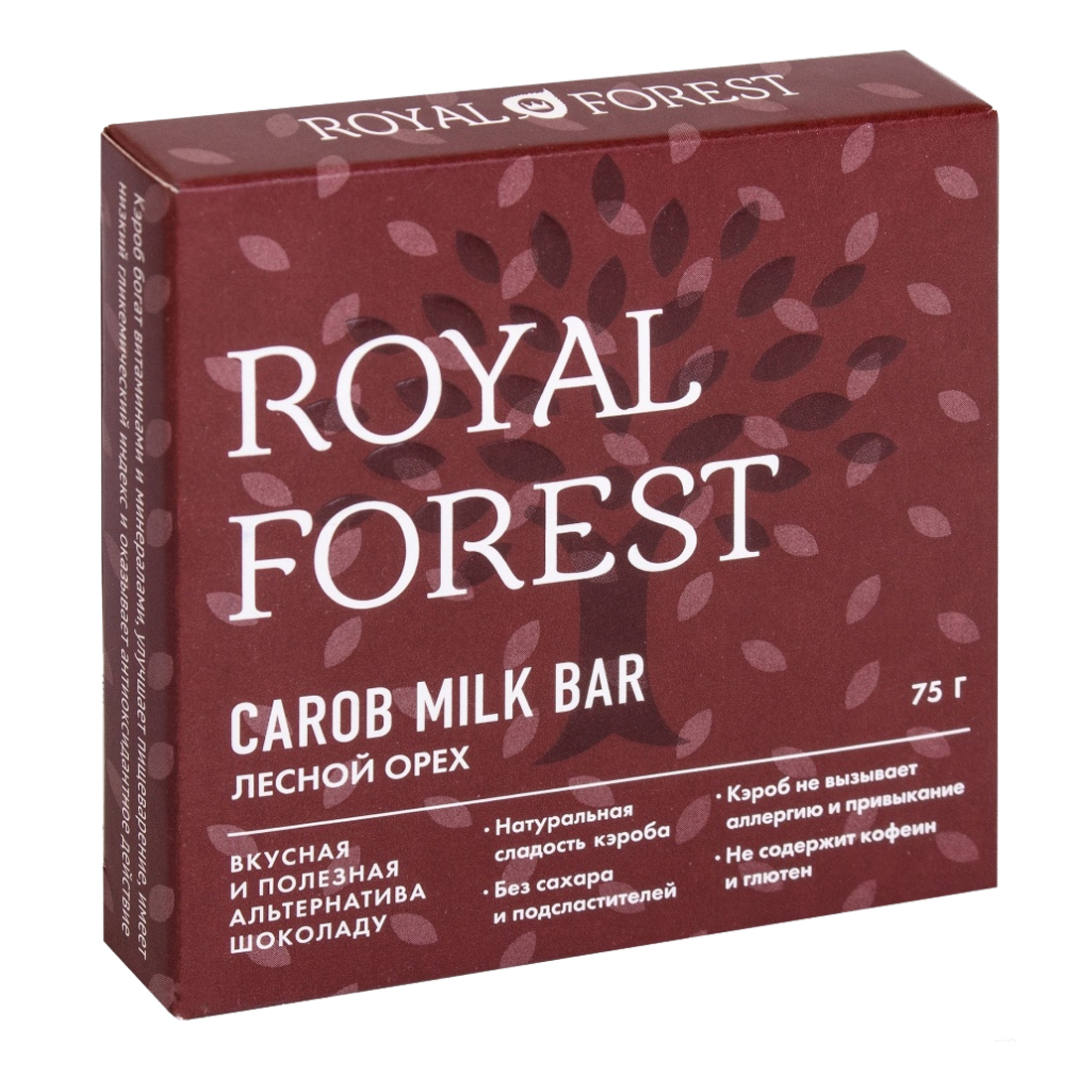 

Шоколад "Лесной орех", из обжаренного кэроба, 75 г, Royal Forest