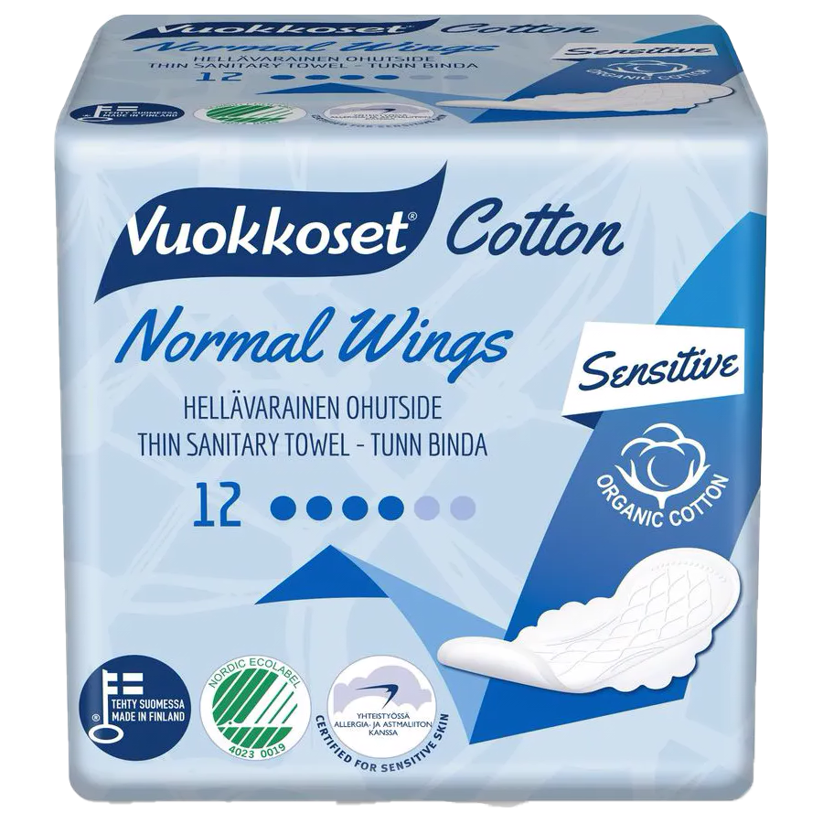 Прокладки Cotton Normal Wings с крылышками, 4 капли, 12 шт, Vuokkoset