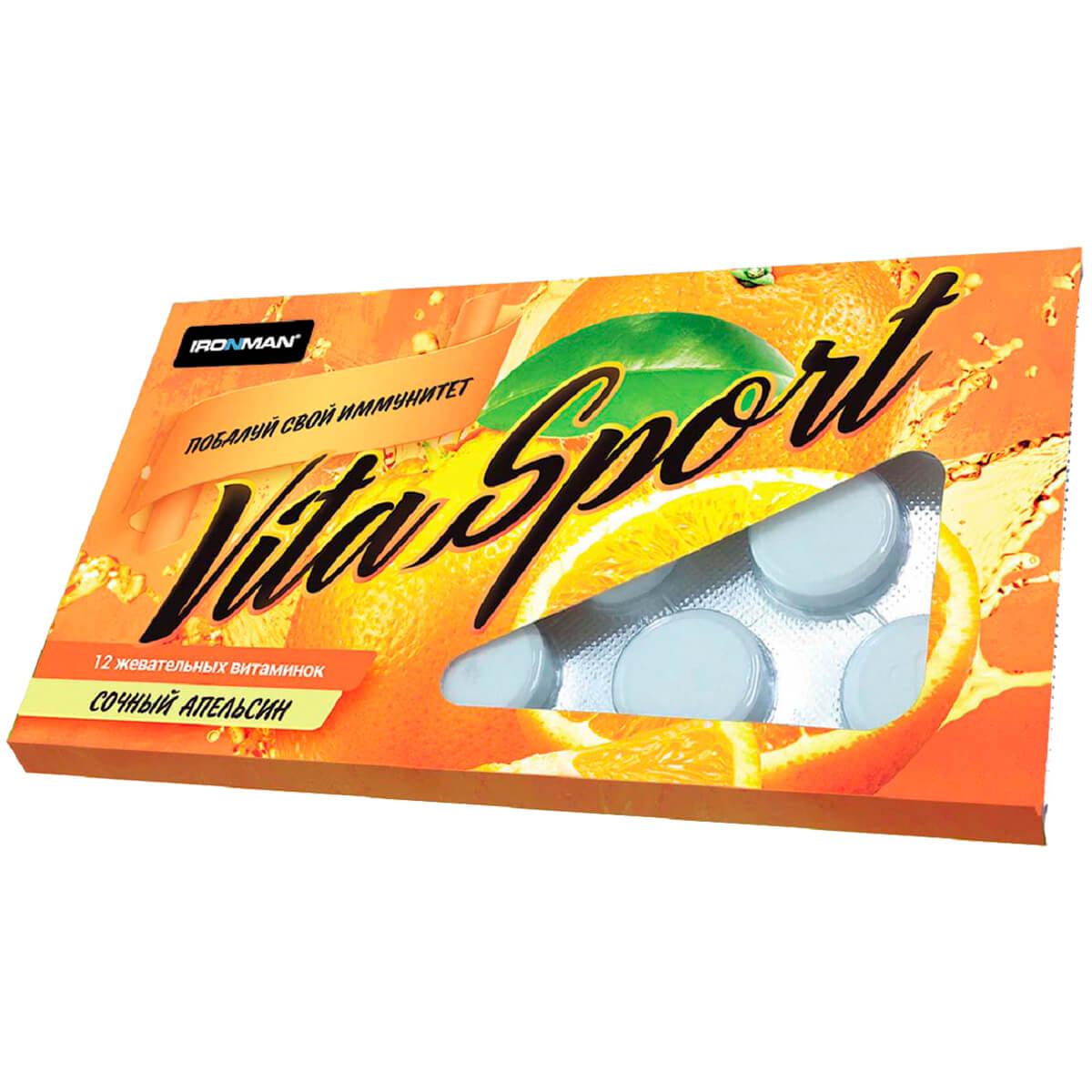 

Комплекс витаминов с эхинацеей Vita Sport, вкус «Апельсин», 12 жевательных таблеток, IRONMAN