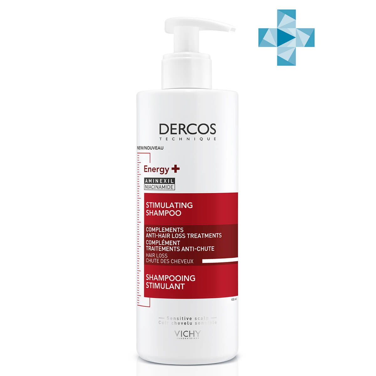 Купить Dercos Aminexil Energy+ Шампунь Тонизирующий против выпадения и истончения волос, 400 мл, VICHY