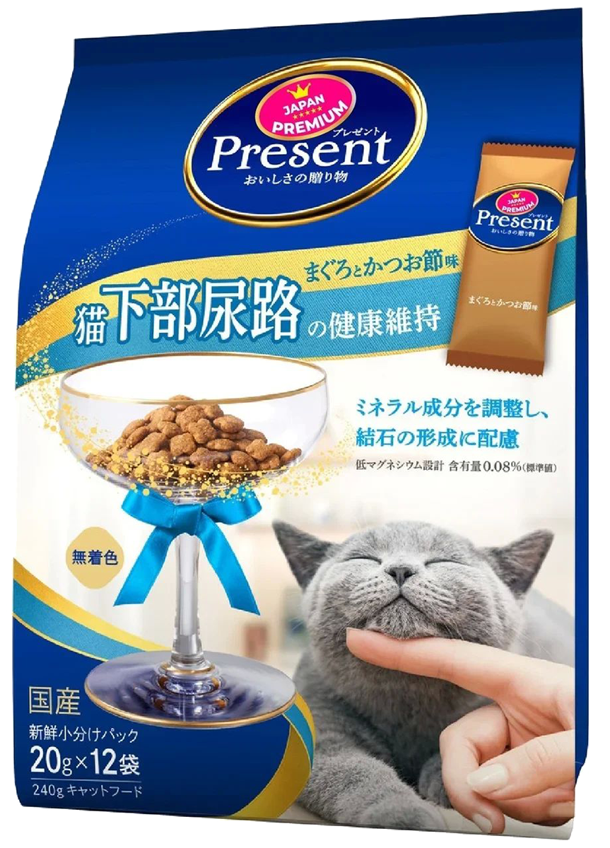 Лакомство для кошек PRESENT с низким содержанием магния для профилактики мочекаменных заболеваний и цистита на основе японского тунца бонито, 240 г, Japan Premium Pet