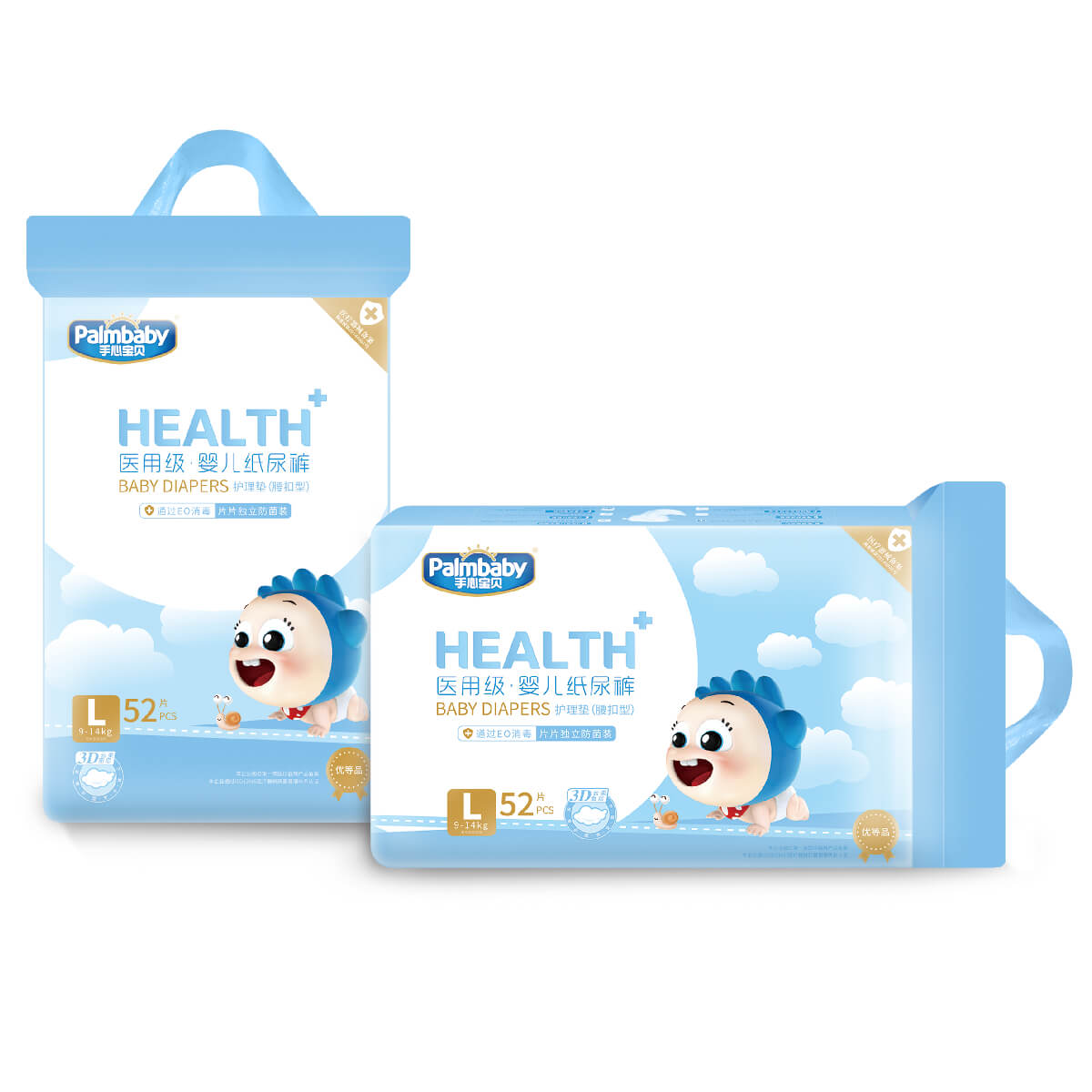 

Подгузники HEALTH+, L (9-14 кг), 52 шт, Palmbaby