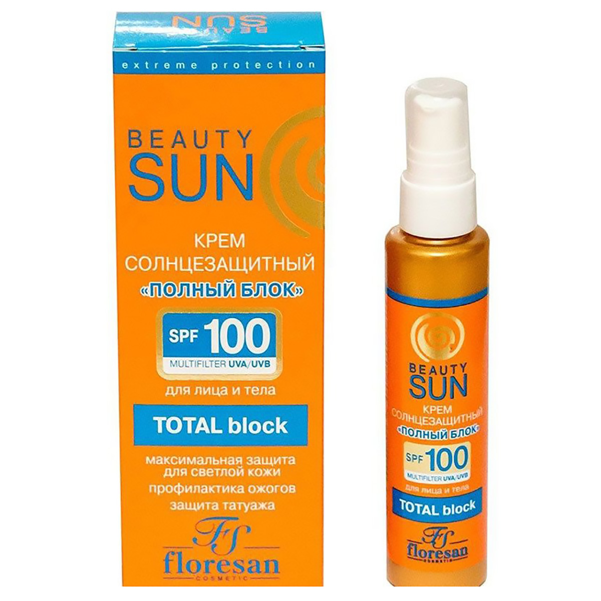 Крем солнцезащитный Полный блок SPF100, BeautySun, 75 мл, FLORESAN