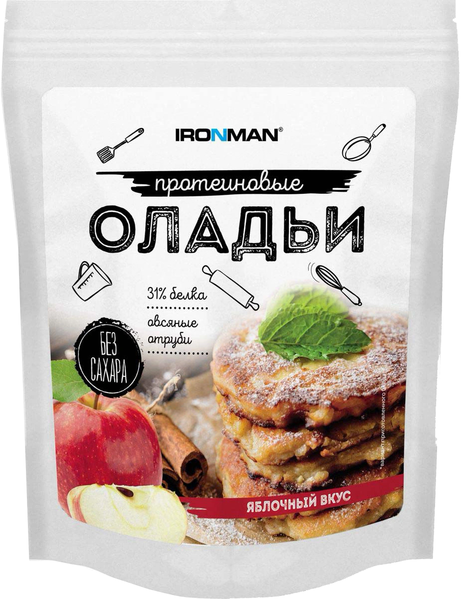 Сухая протеиновая смесь для приготовления оладий, вкус «Яблоко», 300 г, IRONMAN