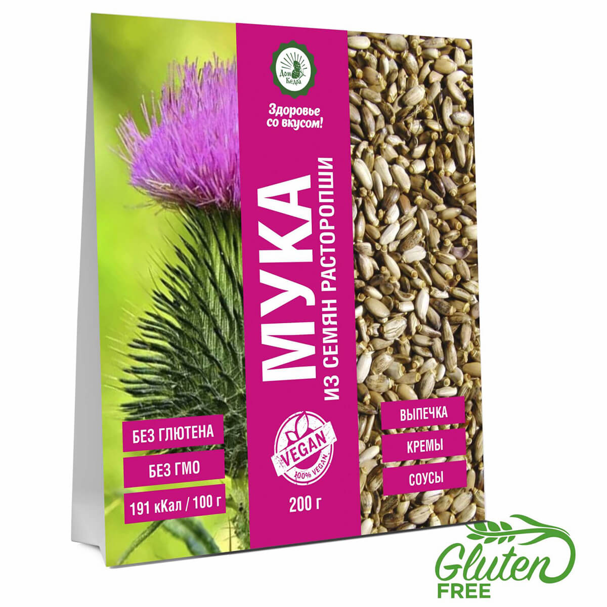 

Мука из семян расторопши без глютена, 200 г, Здоровье со вкусом
