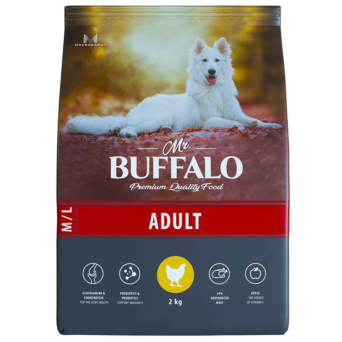 Сухой корм для собак средних и крупных пород, курица, 2 кг, MR.BUFFALO ADULT M/L