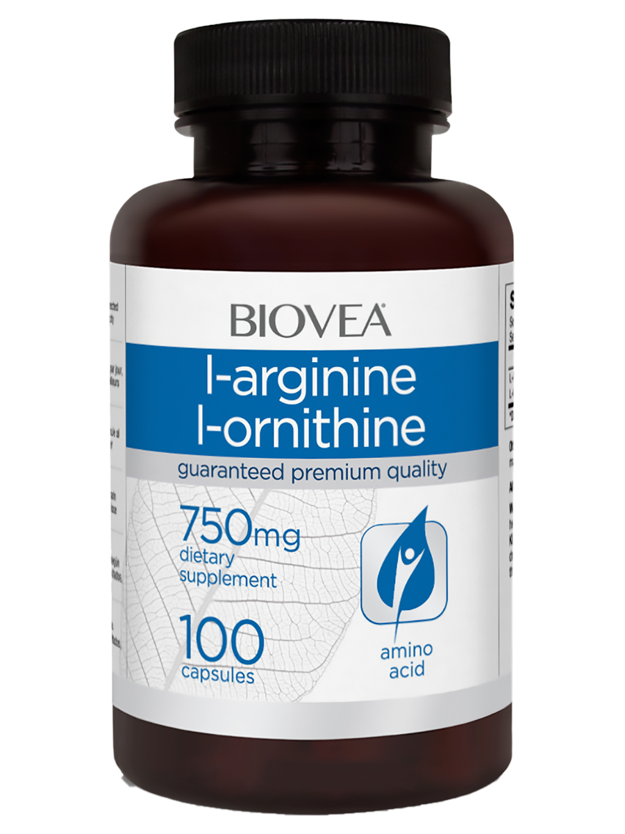 L-Arginine / L-Ornithine, 750 mg, 100 капсул, Biovea