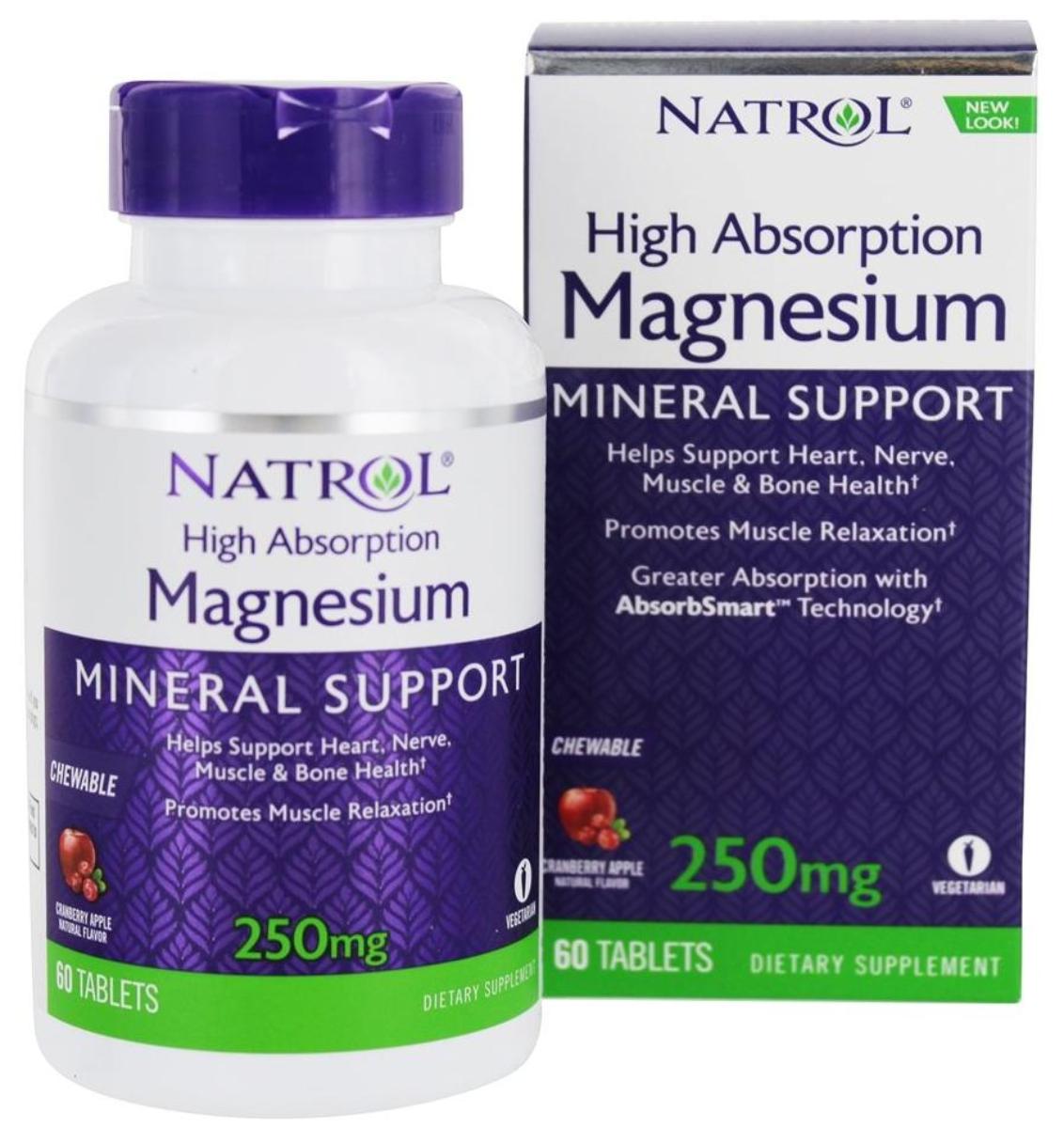 

Магнезиум, 250 мг, 60 жевательных таблеток, Natrol