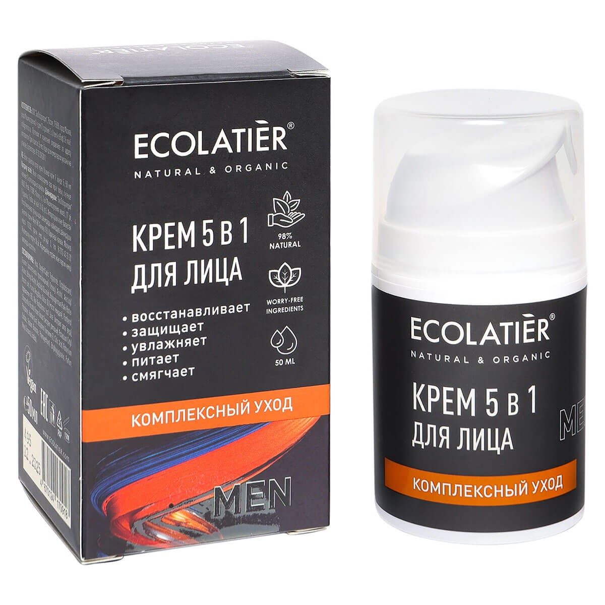

Крем для лица мужской Комплексный уход 5 в 1 , 50 мл, Ecolatier